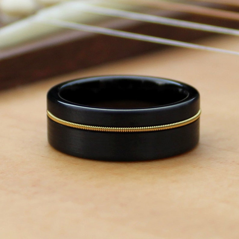 The Rhoads Guitar String Ring Black Ring Wedding Band Ring Etsy