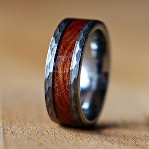 The Zeus, Ironwood Wood Ring, Hammered Men Ring,Hammered Tungsten Ring, Wood Men Ring, Wood Wedding Band, Tungsten Wedding Band, Thorum