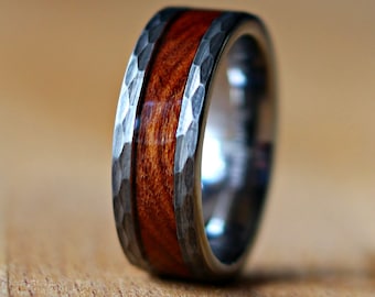 The Zeus, Ironwood Wood Ring, Hammered Men Ring,Hammered Tungsten Ring, Wood Men Ring, Wood Wedding Band, Tungsten Wedding Band, Thorum