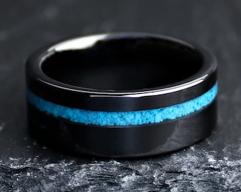 El buscador de oro, anillo de turquesa negra, anillo de turquesa de Arizona, anillo negro para hombre, anillo negro para mujer, anillo de piedra, anillo azul y negro, Thorum