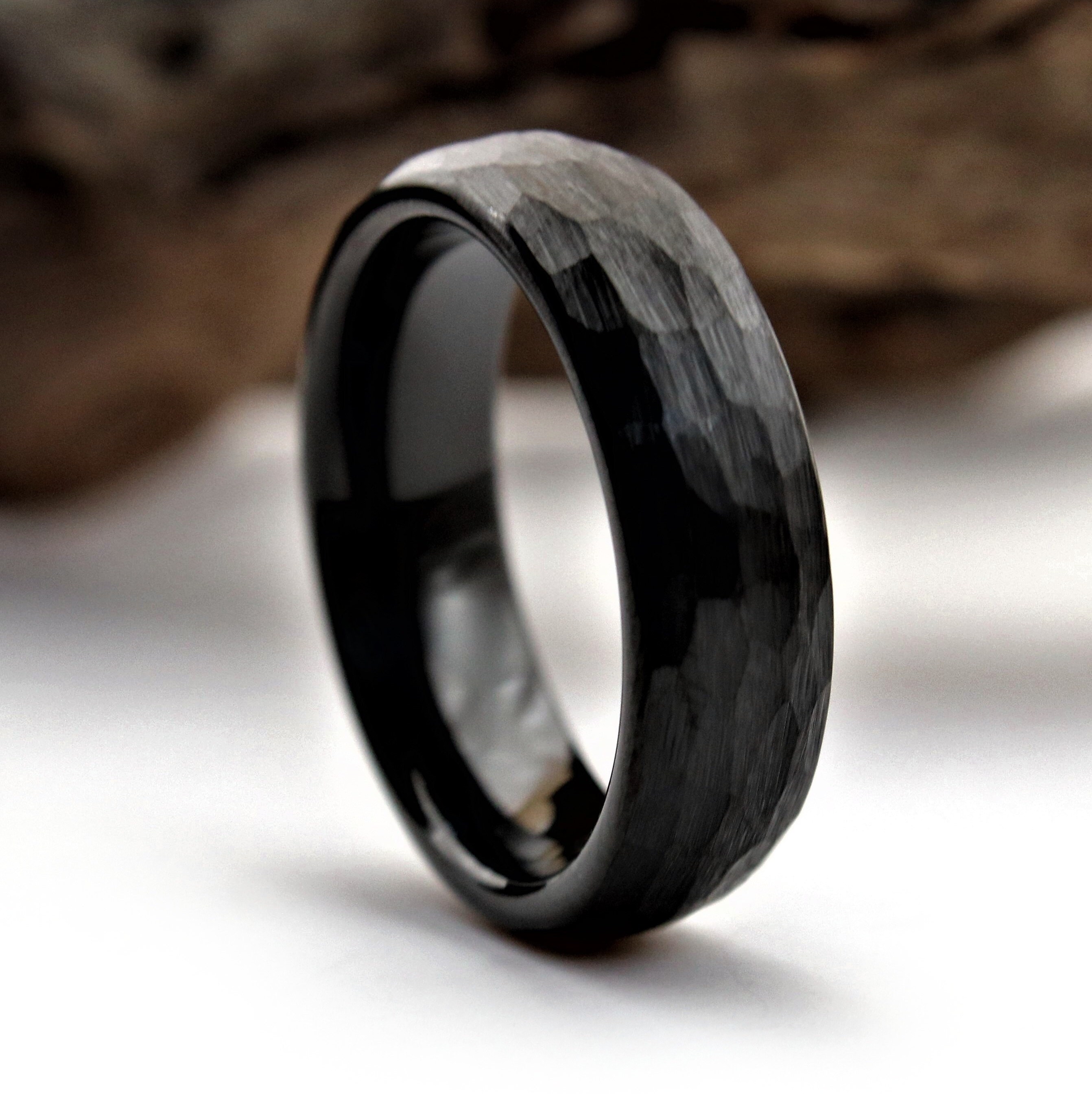The Saga Unique Wedding Ring Black Wedding Ring Hammered - Etsy