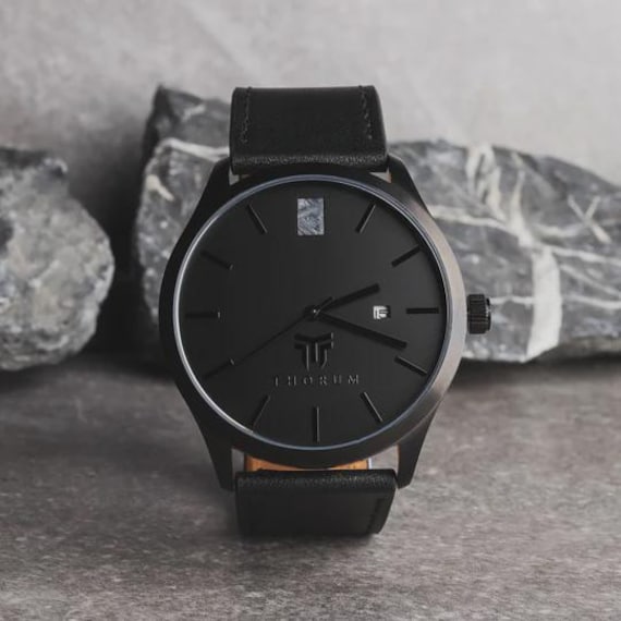 The Meteorite Watch, Meteorite Watch, Minimalist Watch, Gifts for Him, Men's Wrist Watch, Groomsmen Gifts, Black Wrist Watch, Thorum