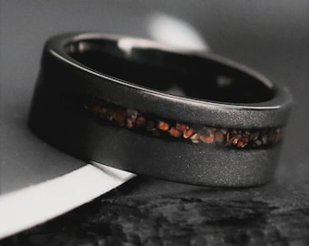 The T-Rex, Men's Tungsten Wedding Ring, Tungsten Ring, Black Wedding Band, Tungsten Band, Tungsten Meteorite Band, Black Ring