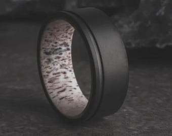 The Stag, Antler Ring, Hunter Ring, Men's Ring, Titanium Wedding Band, Engagement Band, Outdoorsman Gift, Antler Band, 8 mm Ring, Thorum