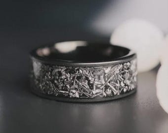 The Asteroid, Men's Meteorite Wedding Ring, Tungsten Ring, Meteorite Ring, Tungsten Band, Tungsten Meteorite Band, Black Ring