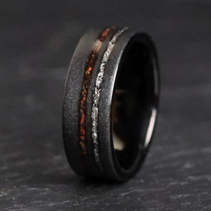 The Meteorsaur, Meteorite and Dinosaur Bone Ring, Wedding Ring, Engagement Ring, Handmade Ring, Black Meteorite Ring, 8mm Ring, Thorum image 3