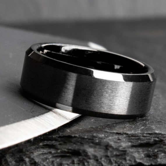 The Odin, Black Ring, Black Wedding Ring, Tungsten Carbide Band, Men's Ring, Men's Tungsten Ring, Men's Black Ring, 8 mm Ring, Thorum