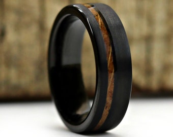 Black Barrel, Whiskey Wood Ring, Women Wood Ring, Women Engagement Band, Women Wedding Ring, Men Wedding Ring, Whiskey Barrel Ring