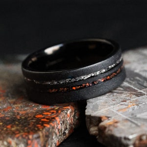 The Meteorsaur, Meteorite and Dinosaur Bone Ring, Wedding Ring, Engagement Ring, Handmade Ring, Black Meteorite Ring, 8mm Ring, Thorum image 5