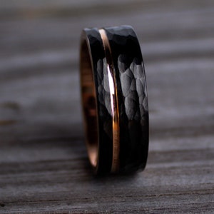 The Apollo, Men's Wedding Band, Black Rose Gold Ring, Hammered Wedding Ring, Engagement Ring, Rose Gold Band, Minimalist Ring, Thorum image 7