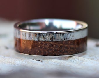 El Caminante, Anillo de Barril de Whisky y Asta, Anillo de Titanio, Anillo para Hombres de la Naturaleza, Anillo de Whisky, Anillo de Asta, Anillo Único, Toro