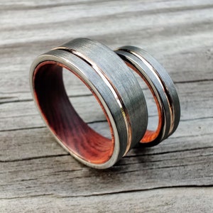 The Lancelot Set, Ironwood Ring Set, Rose Gold Wood Ring Set, Wedding Ring Set, Engagement Set, Wood Rings, Gold Wood Ring, Thorum