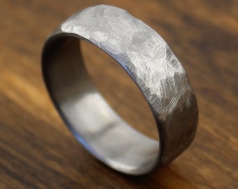 The Fjord, Hammered Titanium Ring, Distressed Titanium Ring, Rustic Jewelry, Women's Wedding Ring, Men's Wedding Ring, Thorum