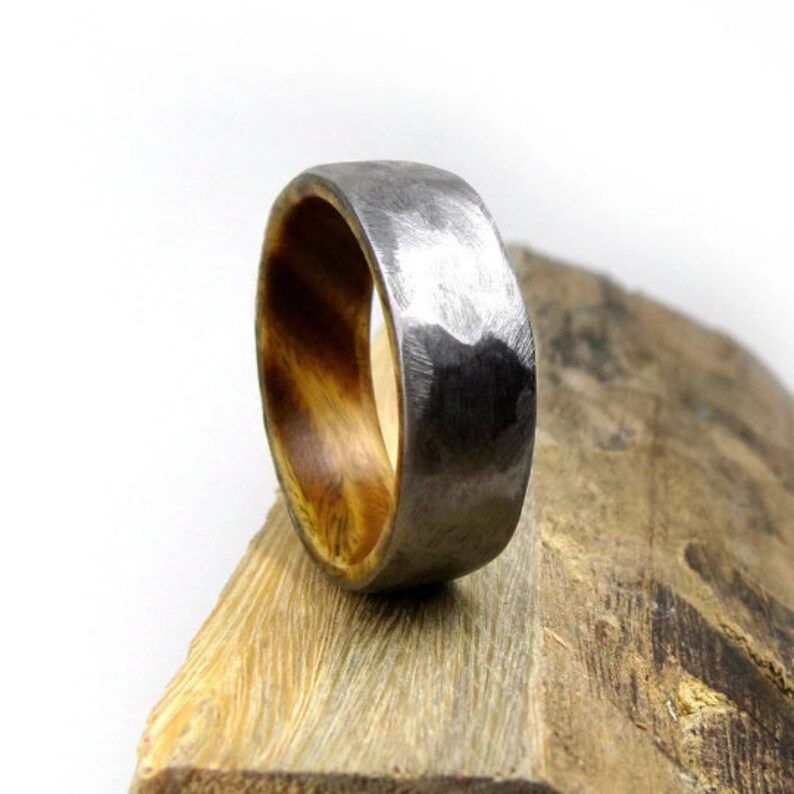 The Hercules, Ironwood Wedding Ring, Titanium Wedding Band, Men's Ring, Women's Ring, Rustic Hammered Ring, Handmade to Order, Made in US image 1