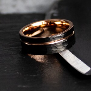 The Apollo, Men's Wedding Band, Black Rose Gold Ring, Hammered Wedding Ring, Engagement Ring, Rose Gold Band, Minimalist Ring, Thorum image 8
