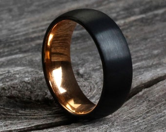 The Stark, Black Gold Ring, Modern Wedding Band, Minimalist Ring, 8 mm Ring, Tungsten Carbide Ring, Rose Gold Ring, Men's Ring, Thorum