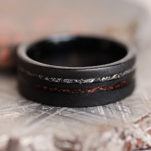 The Meteorsaur, Meteorite and Dinosaur Bone Ring, Wedding Ring, Engagement Ring, Handmade Ring, Black Meteorite Ring, 8mm Ring, Thorum image 4