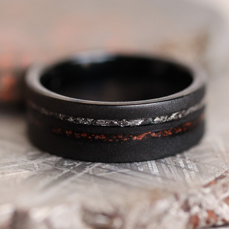 The Meteorsaur, Meteorite and Dinosaur Bone Ring, Wedding Ring, Engagement Ring, Handmade Ring, Black Meteorite Ring, 8mm Ring, Thorum image 4