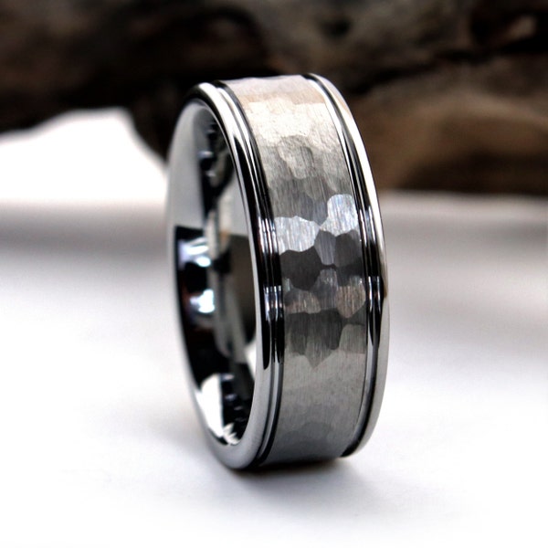 The Atlas, Hammered Tungsten Ring, Hammered Wedding Band, Silver Men's Ring, Gray Men's Ring, Tungsten Carbide Ring, Thorum