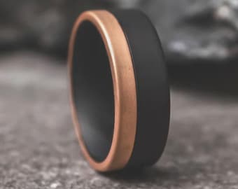 The Forge, Black Rose Gold Ring, Rose Gold Wedding Band, Gold Men's Ring, Tungsten Ring, Black Tungsten Ring, Men's Band, Men's Ring, Thorum