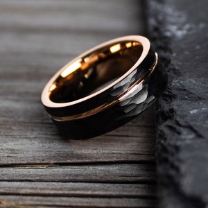 The Apollo, Men's Wedding Band, Black Rose Gold Ring, Hammered Wedding Ring, Engagement Ring, Rose Gold Band, Minimalist Ring, Thorum image 5