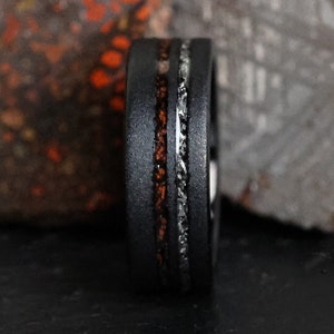 The Meteorsaur, Meteorite and Dinosaur Bone Ring, Wedding Ring, Engagement Ring, Handmade Ring, Black Meteorite Ring, 8mm Ring, Thorum image 7