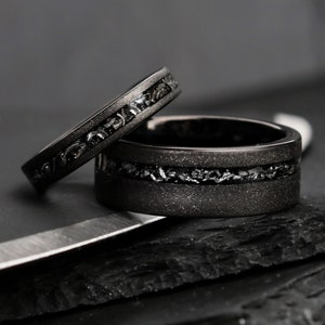 Black Meteorite Set, Meteorite Wedding Bands, Promise Rings, His and her Rings, Pair of Rings, Engagement Rings, Anniversary, Thorum