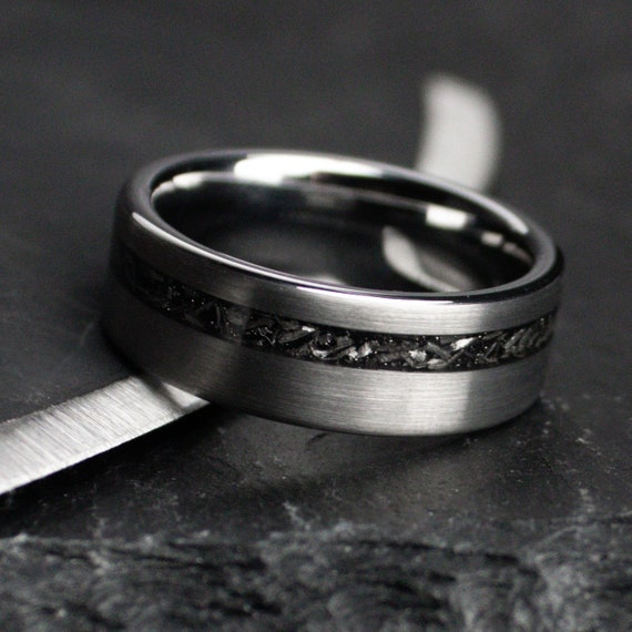 The Thor, Meteorite Wedding Band, Men's Wedding Ring, Engagement Ring, Handmade Ring, Meteorite Jewelry, Brushed Silver Ring, Thorum