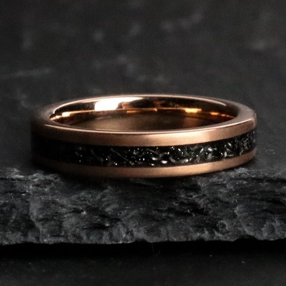 The Armstrong, Rose Gold Meteorite Ring, Meteorite Women's Ring, Women's Wedding Band, 4 mm Gold Ring, 18k Rose Gold, Wedding, Thorum