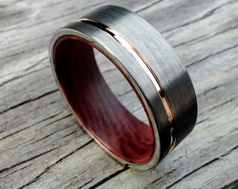 The Lancelot, Ironwood Rose Gold Ring, Wood Ring, Men's Ring, Engagement Ring, Wood Wedding Band, Rose Gold & Wood, Wood Ring, Thorum