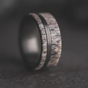 The Buck, Antler Ring, Hunter Ring, Men&#39;s Ring, Tungsten Wedding Band, Engagement Band, Outdoorsman Gift, Antler Band, 8 mm Ring, Thorum