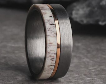 The Whitetail, Men's Wedding Ring, Antler Wedding Ring, Tungsten Rose Gold Ring, Outdoorsman Ring, Antler Rose Gold Ring, Thorum