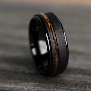 The Aloha, Koa Ring, Black Tungsten Ring, Hawaiian Wood Ring, Matte Black Ring, Wood Engagement Ring, Wedding Ring, Ring for Men, Thorum