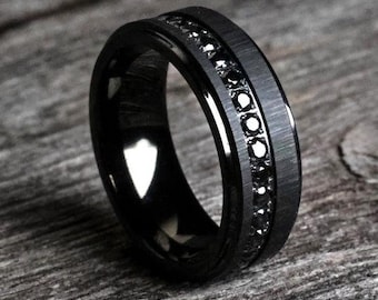 The King, Black Diamond Ring, Cubic Zirconia, Men's Wedding Band, Engagement Ring, Black Ring, Wedding Ring, Stone Ring, CZ Ring, Thorum