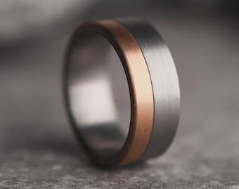 The Ironside, Tungsten Gold Ring, Rose Gold Wedding Band, Gold Men's Ring, Tungsten Ring, Gray Tungsten Ring, Men's Band, Men's Ring, Thorum