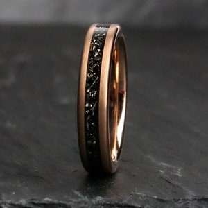 Armstrong, roséguldmeteoritring, meteoritdamring, vigselring för kvinnor, 4 mm guldring, 18k roséguld, bröllop, Thorum bild 2