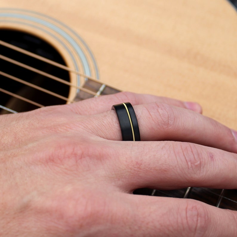 The Rhoads Guitar String Ring Black Ring Wedding Band Ring Etsy
