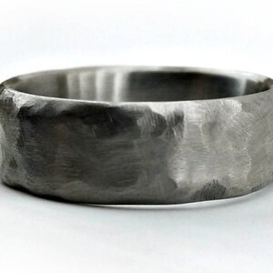 Custom Engraved Titanium Wedding Ring - 5mm Or 7mm Hammered Band With Recessed Edges