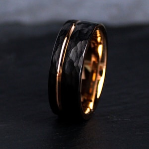 The Apollo, Men's Wedding Band, Black Rose Gold Ring, Hammered Wedding Ring, Engagement Ring, Rose Gold Band, Minimalist Ring, Thorum image 6