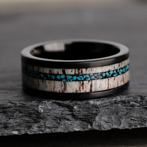 The Hemingway, Arizona Turquoise Antler Wedding Band, Outdoorsman Ring, Black Ring, Men's Wedding Band, Men's Wedding Ring, Thorum