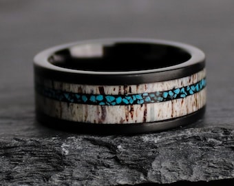 Anillo de bodas de asta turquesa de Hemingway, Arizona, anillo para amantes de la naturaleza, anillo negro, anillo de bodas para hombre, anillo de bodas para hombre, Thorum