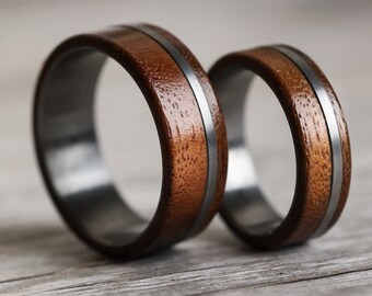 The Timber Set, Walnut Wood Ring Set, Walnut Wedding Bands, Wedding Ring Set, Engagement Ring Set, Wooden Rings, 6mm and 8mm Rings, Thorum