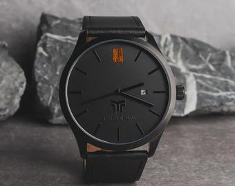 The Aloha Watch, Hawaiian Koa Wood Watch, Minimalist Watch, Gifts for Him, Men's Wrist Watch, Groomsmen Gifts, Black Wrist Watch, Thorum