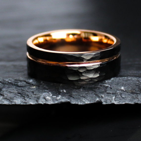 The Apollo, Men's Wedding Band, Black Rose Gold Ring, Hammered Wedding Ring, Engagement Ring, Rose Gold Band, Minimalist Ring, Thorum