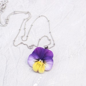 Purple pansy pendant  Purple floral necklace February birth flower - violet