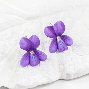 Violet Earrings, Realistic flower earrings, Purple wild violet, Floral earrings, Violet jewelry