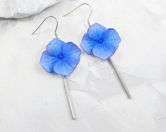 Blue Hydrangea Flower Earrings, Realistic floral earrings, Botanical Inspired Jewelry, Gift for Nature Lover