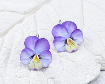 Pansy earrings Hand painted earrings Wedding earrings with delicate flowers