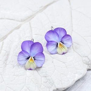 Pansy earrings Hand painted earrings Wedding earrings with delicate flowers