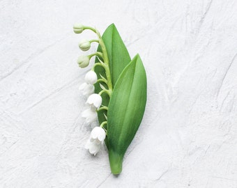 Lily of the valley brooch. Realistic flower jewelry. Wedding flower boutonniere